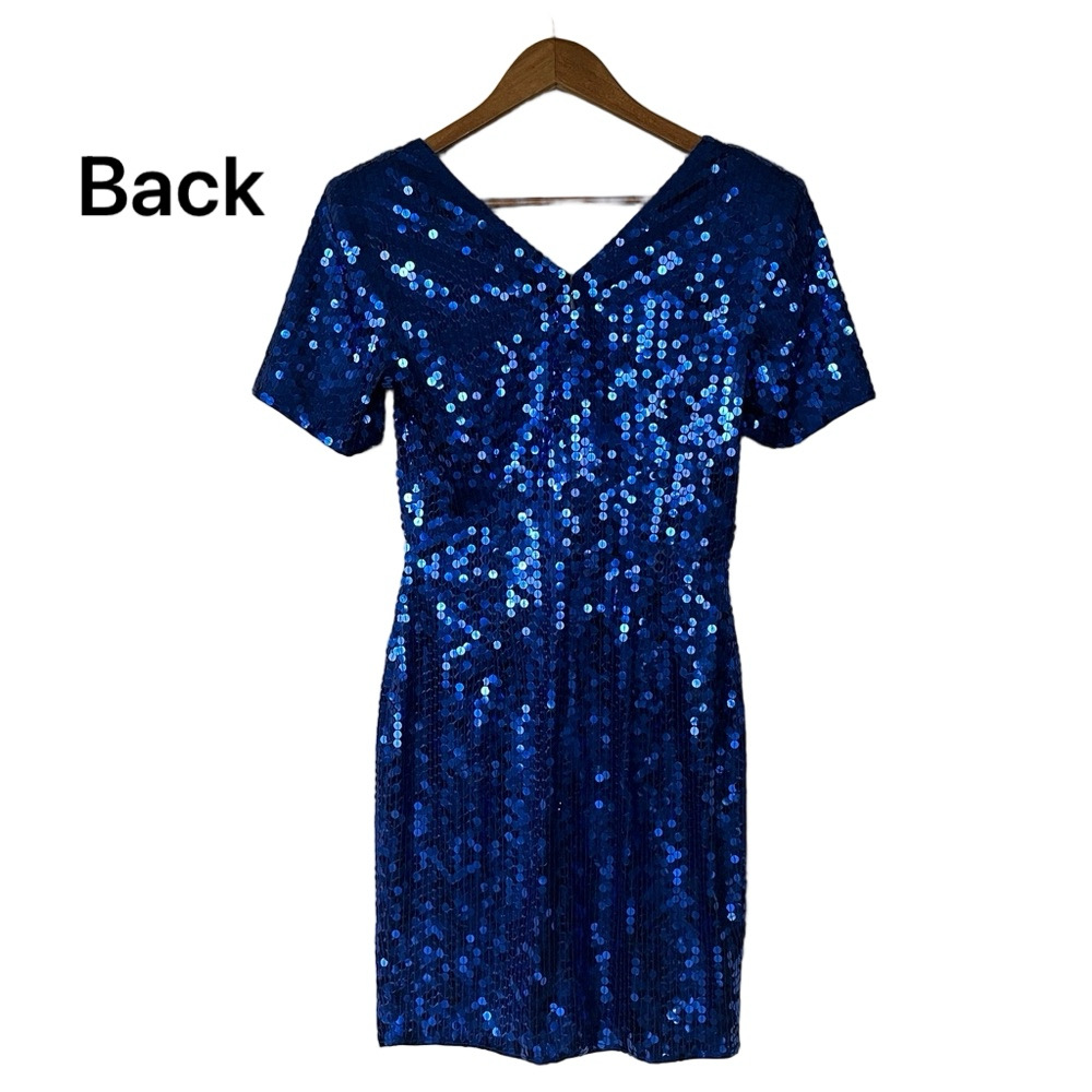 VTG Niteline Della Roufogali Sequin Dress Blue Evening Party Size 6 - Picture 5 of 12